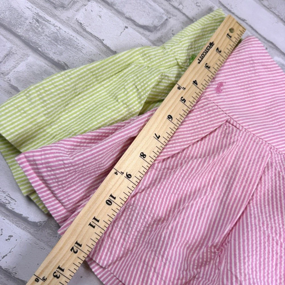 Ralph Lauren Seersucker Skirts Girls 10 Pink Green Striped Pleated Set EUC
